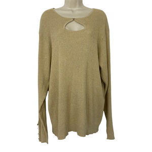 Kim Rogers 3X Sweater Womens Plus Gold Tan Keyhole Long Sleeve Dressy Holiday